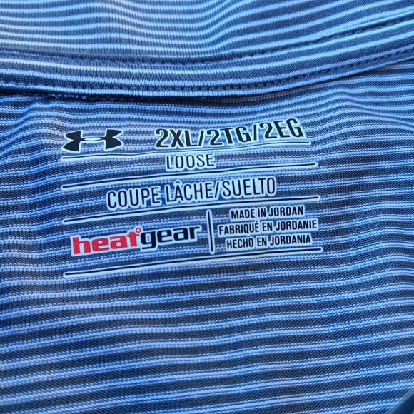 UNDER ARMOUR MEN'S XXL BLUE AND WHITE LONG SLEEVE MOCK COLLAR ZIP COLLAR SHIRT. - Picture 2 of 8